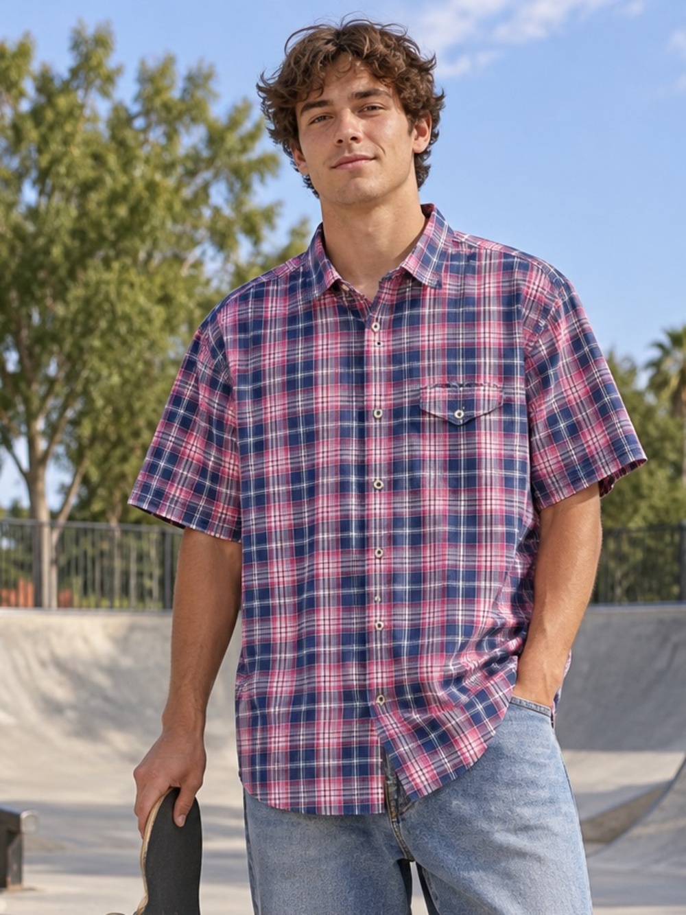 Tommy Bahama Shirt Mens XL Plaid Gorpcore Preppy Skater Plaid Button Up